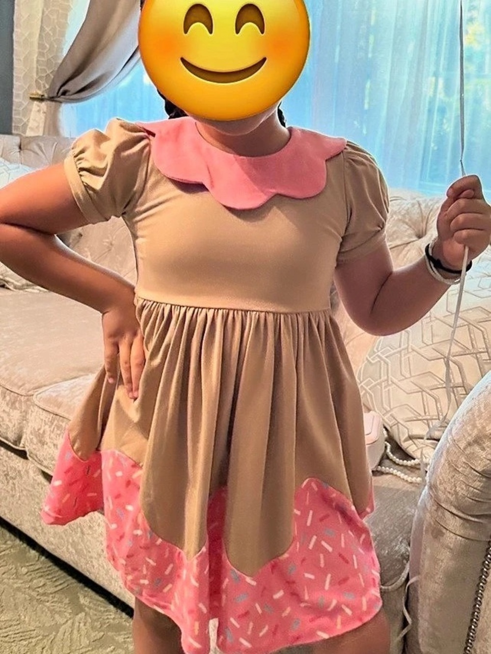 Only Little Once Girls Size 7 Brown & Pink Dress Like New